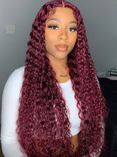 99J Burgundy Deep Wave Wig 13x4 Human Hair Wigs Transparent Lace Front Wig