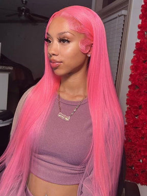 IRoyal Hair 13x4 Hot Pink Colored Straight Human Hair 13x4 Lace Front Wigs