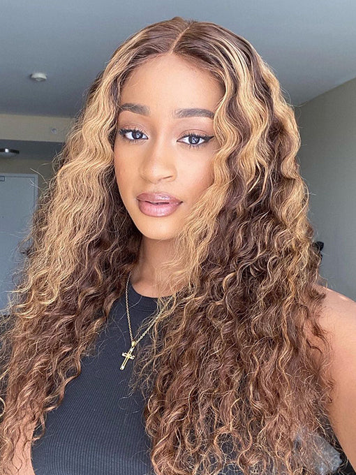 IRoyal Hair Highlight Human Hair Lace Front Wigs Deep Wave P4/27 Ombre Lace Front Wigs