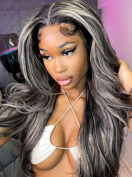 IRoyal Hair Highlight 13x4 Gray And Black Body Wave Ombre Lace Front Wigs