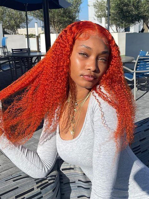 Ginger Kinky Curly Lace Front Wig Human Hair Wigs Pre Plucked Transparent Lace Wig