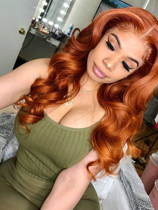 Ginger Pumpkin Orange Color Wig Body Wave 13x4 Lace Front Human Hair Wigs