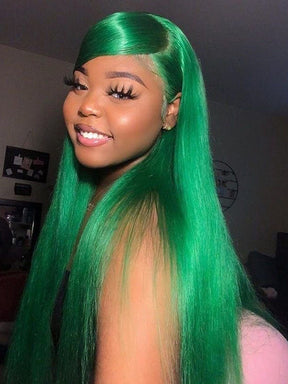 IRoyal Hair Green Color Skunk Stripe Hair Straight Honey Blonde Highlights 13x4 Lace Front Wigs