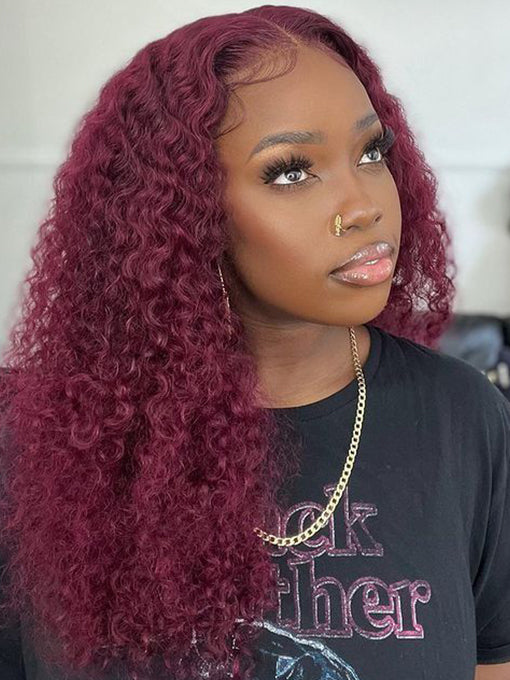 IRoyal Hair 99J Burgundy Color Kinky Curly Wig 13x4/13x6 Human Hair Wigs