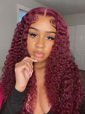 IRoyal Hair 99J Burgundy Color Kinky Curly Wig 13x4/13x6 Human Hair Wigs