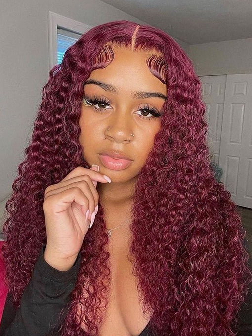 IRoyal Hair 99J Burgundy Color Kinky Curly Wig 13x4/13x6 Human Hair Wigs