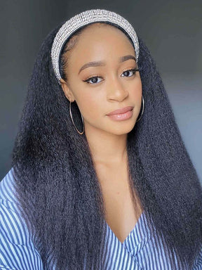 IRoyal Hair Kinky Straight Headband Wigs Human Hair Half Wig 180% Density Glueless Wig