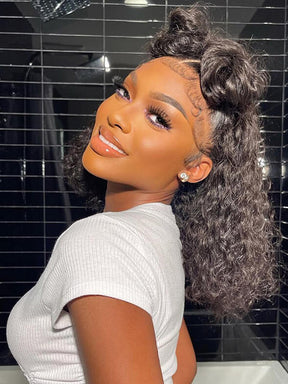 IRoyal Hair Kinky Curly Hair Short Cut Lace Closure Bob Wigs Pre Plucked 150 Density Human Hair Wigs