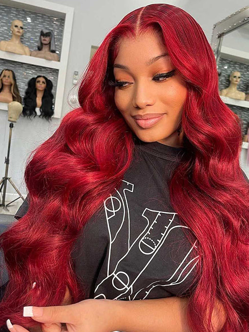 IRoyal Hair Red Colored Body Wave Hair Lace Front Wigs Pre Plucked Hairline
