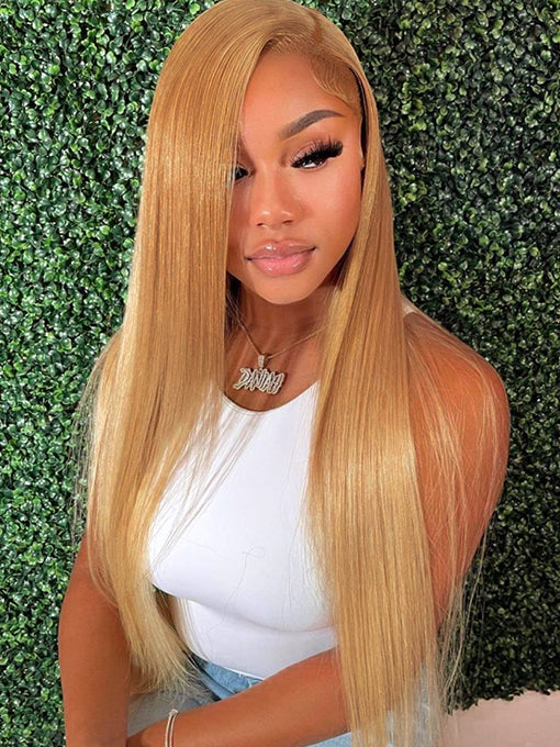 #27 Honey Blonde Straight Human Hair Wig 13x4 HD Lace Front Wigs