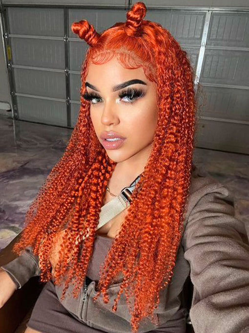 Ginger Kinky Curly Lace Front Wig Human Hair Wigs Pre Plucked Transparent Lace Wig