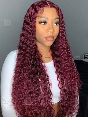 99J Burgundy Deep Wave Wig 13x4 Human Hair Wigs Transparent Lace Front Wig