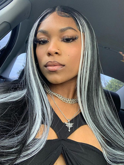 IRoyal Hair Highlight 13x4 1B/GrayStraight Ombre Highlights Hair 13x4 Lace Front Wigs