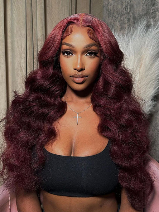 Burgundy 99J Body Wave Super Long Hair Red Human Hair 13x4 Wig