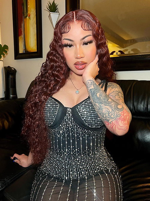 IRoyal Hair Reddish Brown 13x4 Kinky Curly Lace Front Wig Pre Plucked