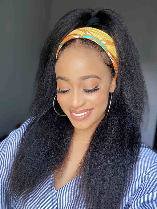 IRoyal Hair Kinky Straight Headband Wigs Human Hair Half Wig 180% Density Glueless Wig