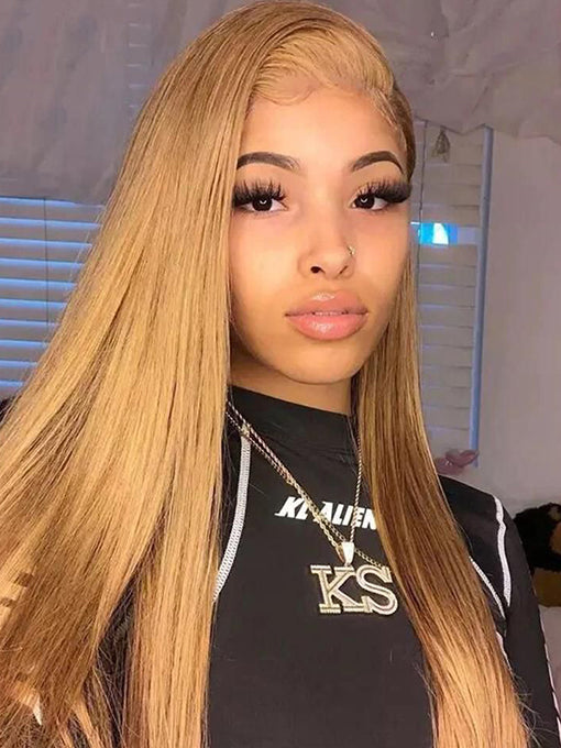 IRoyal Hair #27 Straight 13x4 Lace Front Wigs Pre Plucked Honey Blonde Human Wig
