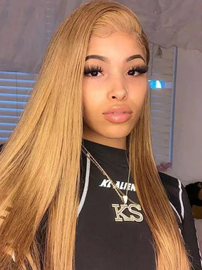 #27 Honey Blonde Straight Human Hair Wig 13x4 HD Lace Front Wigs
