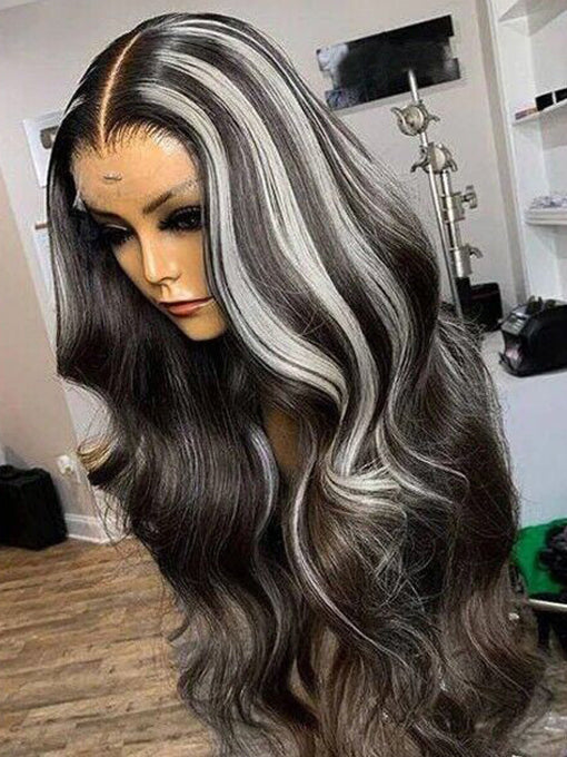 IRoyal Hair Highlight 13x4 Gray And Black Body Wave Ombre Lace Front Wigs