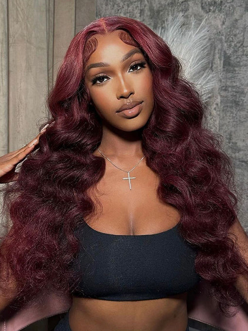 Burgundy 99J Body Wave Super Long Hair Red Human Hair 13x4 Wig