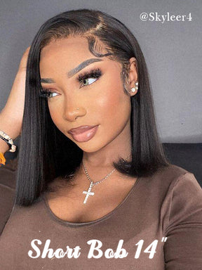 IRoyal Blunt Cut 13x4 Lace Bob Wigs Short Straight Human Hair Summer Style