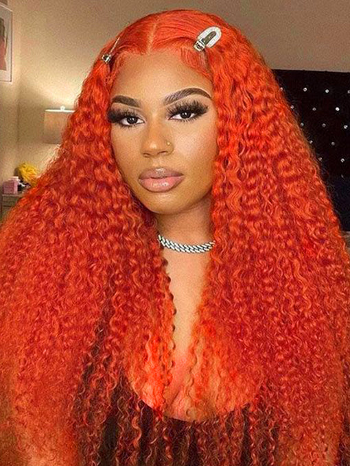 Ginger Kinky Curly Lace Front Wig Human Hair Wigs Pre Plucked Transparent Lace Wig
