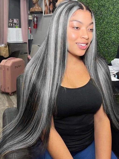 IRoyal Hair Highlight 13x4 1B/GrayStraight Ombre Highlights Hair 13x4 Lace Front Wigs