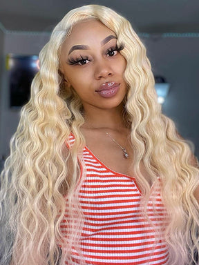 613 Blonde Water Wave Hair 13x4 Lace Front Wigs Natural Hairline Honey Blonde Hair