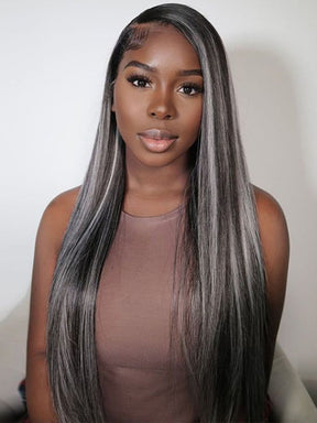 IRoyal Hair Highlight 13x4 1B/GrayStraight Ombre Highlights Hair 13x4 Lace Front Wigs