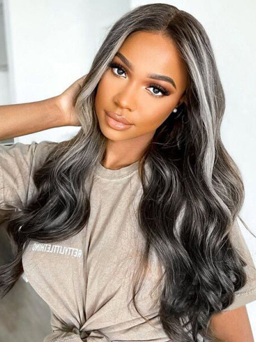 IRoyal Hair Highlight 13x4 Gray And Black Body Wave Ombre Lace Front Wigs