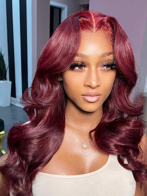 Burgundy 99J Body Wave Super Long Hair Red Human Hair 13x4 Wig