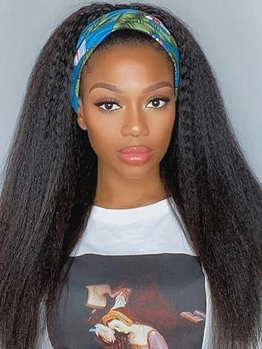 IRoyal Hair Kinky Straight Headband Wigs Human Hair Half Wig 180% Density Glueless Wig