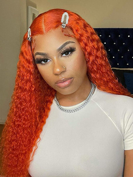 Ginger Kinky Curly Lace Front Wig Human Hair Wigs Pre Plucked Transparent Lace Wig
