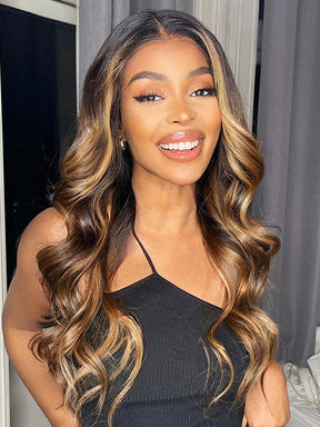 Body Wave Wig Brown With Blonde Highlights Wig #P4/27 Human Hair 13x4 Lace Wigs