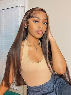 IRoyal Highlights Ombre Human Hair Wigs Straight Transparent Lace Wigs Pre Plucked