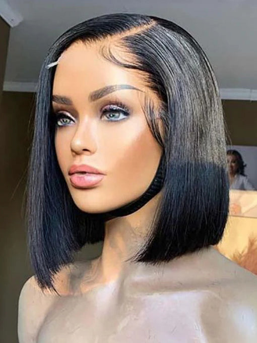 IRoyal Blunt Cut 13x4 Lace Bob Wigs Short Straight Human Hair Summer Style