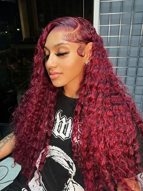 99J Burgundy Deep Wave Wig 13x4 Human Hair Wigs Transparent Lace Front Wig