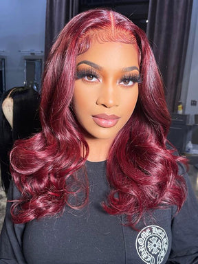 Burgundy 99J Body Wave Super Long Hair Red Human Hair 13x4 Wig