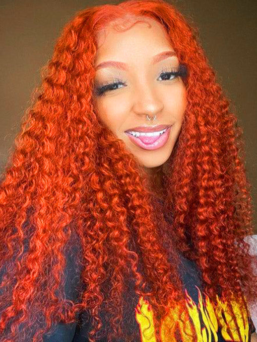 Ginger Kinky Curly Lace Front Wig Human Hair Wigs Pre Plucked Transparent Lace Wig
