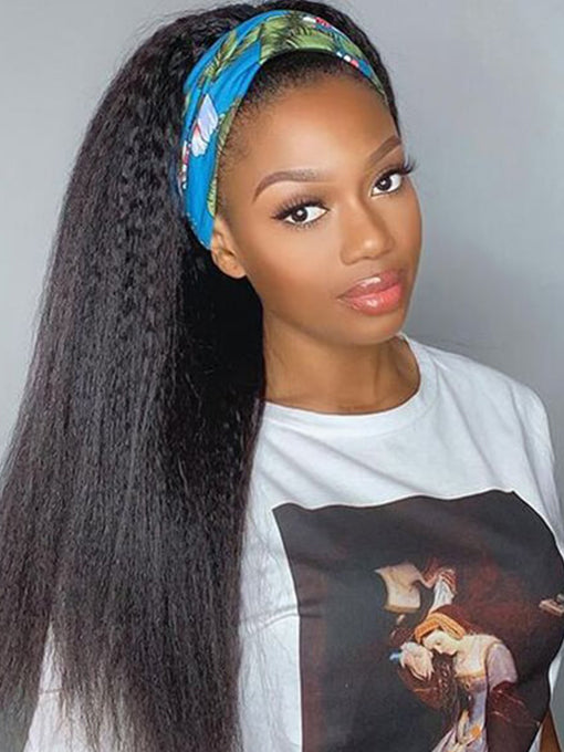 IRoyal Hair Kinky Straight Headband Wigs Human Hair Half Wig 180% Density Glueless Wig
