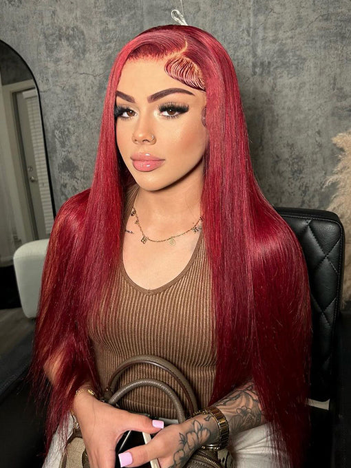 5x5 Wear & Go Silk Straight Burgundy 99J color Hair HD Lace Front Wigs Pre Plucked