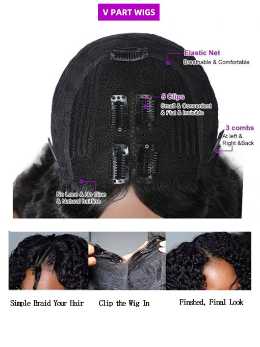 IRoyal Hair 180% Density Straight Hair V Part Wig Glueless Wig Affordable Machine Made Human Hair Wigs