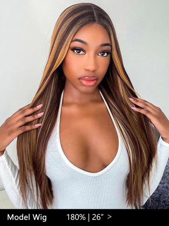 Highlights Ombre Human Hair Wigs Straight Hair 13x4 Lace Front Wigs Preplucked