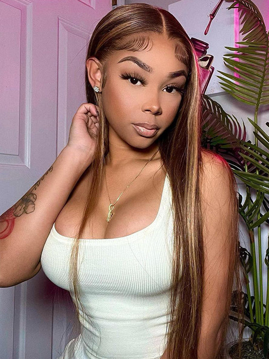 Highlights Ombre Human Hair Wigs Straight Hair 13x4 Lace Front Wigs Preplucked