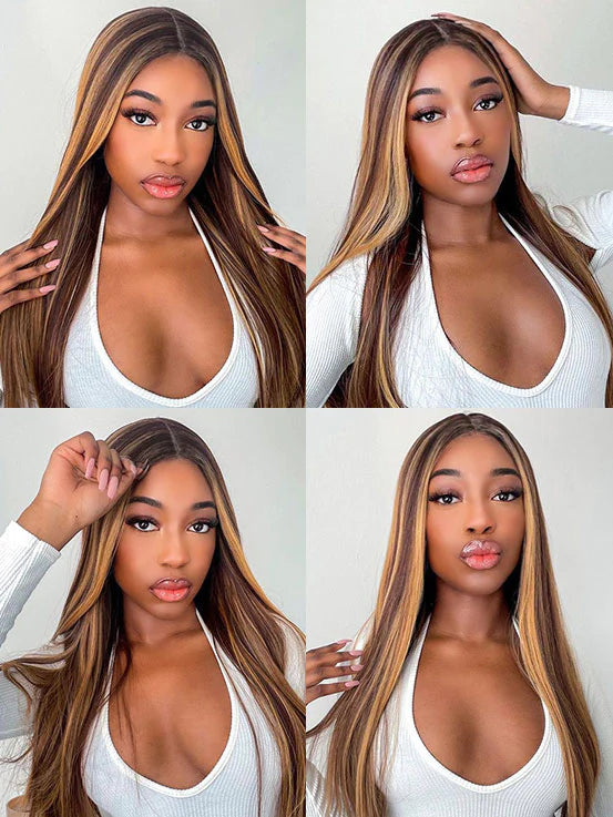 Highlights Ombre Human Hair Wigs Straight Hair 13x4 Lace Front Wigs Preplucked