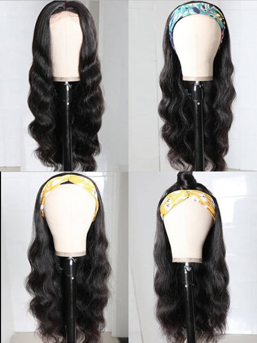IRoyal Hair Glueless Headband Wigs 180% Density Body Wave Human Hair Half Wigs