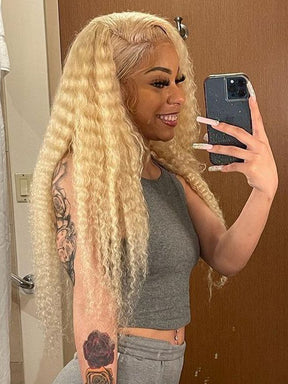 IRoyal Hair 613 Blonde Hair Kinky Curly Lace Closure Wigs Human Hair Pre Plucked With Baby Hair