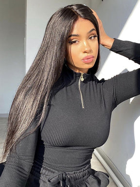 IRoyal Hair Silky Straight Human Hair 4x4 Lace Closure Wigs Remy Hair Pre-plucked Edges For Women