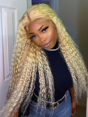 IRoyal Hair 613 Blonde Hair Kinky Curly Lace Closure Wigs Human Hair Pre Plucked With Baby Hair