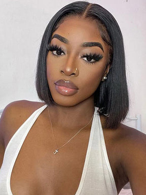 IRoyal Hair Short Cut Bob Wigs Straight Real Hair 13x4 Lace Front Wig Pre-plucked
